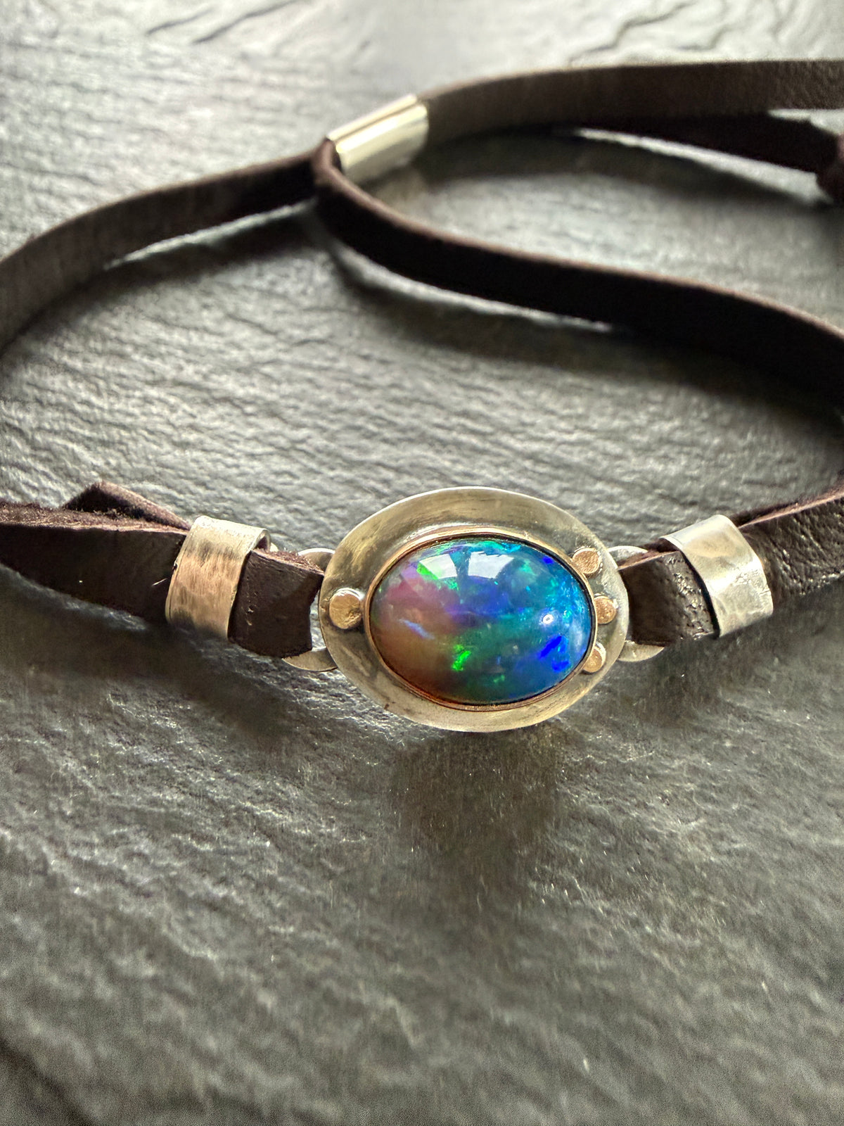 Ethiopian Opal leather bracelet