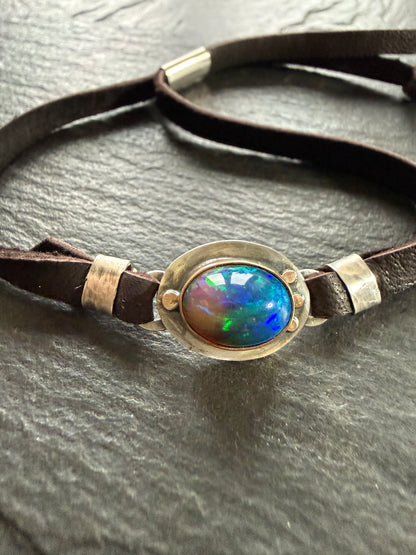 Ethiopian Opal leather bracelet