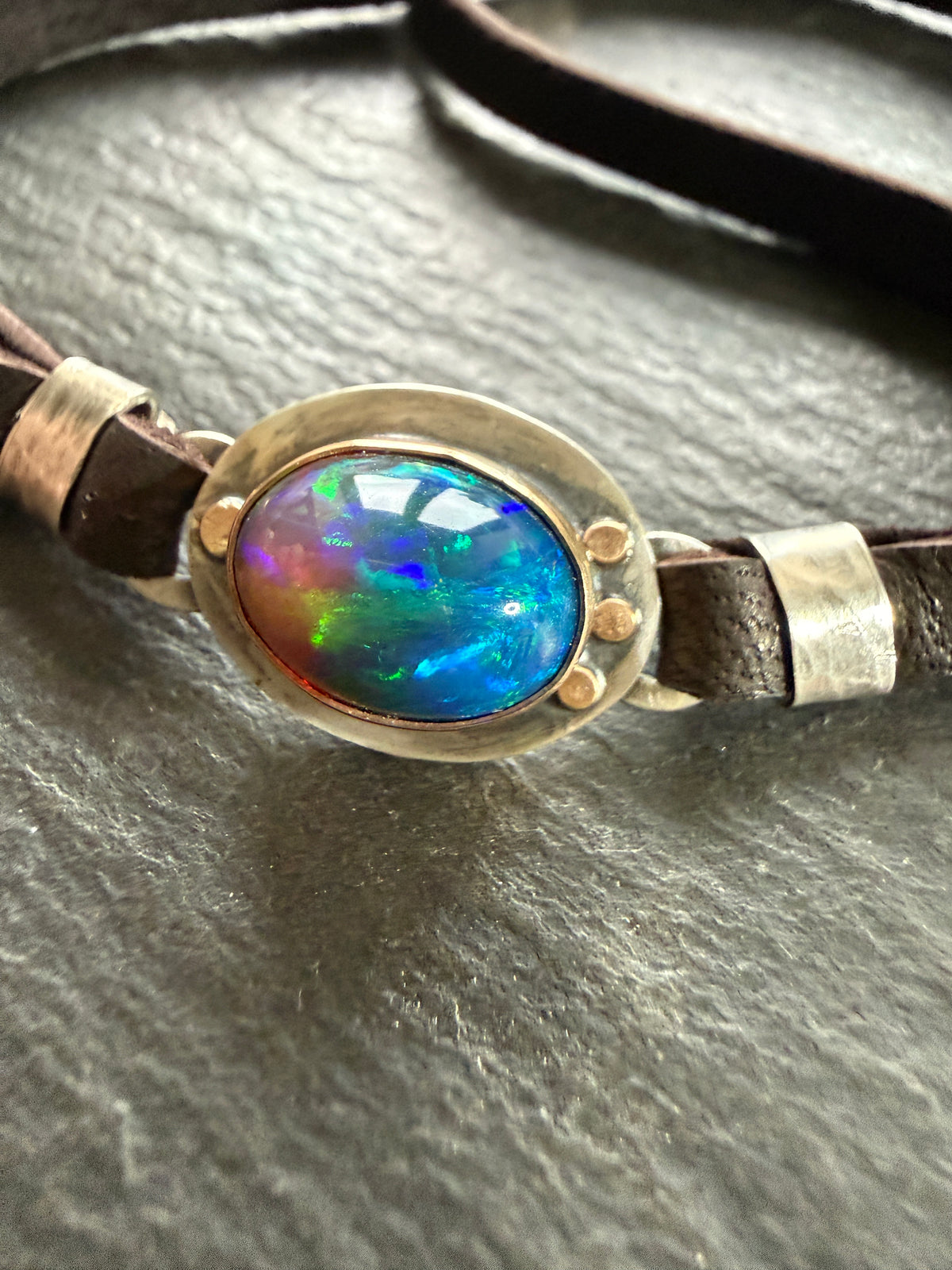 Ethiopian Opal leather bracelet