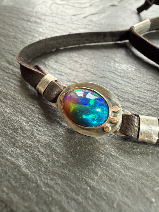 Ethiopian Opal leather bracelet