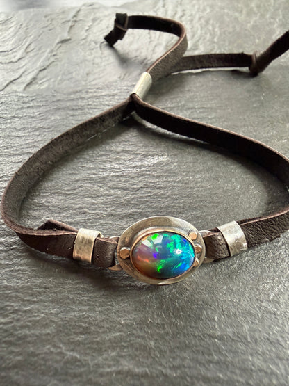 Ethiopian Opal leather bracelet