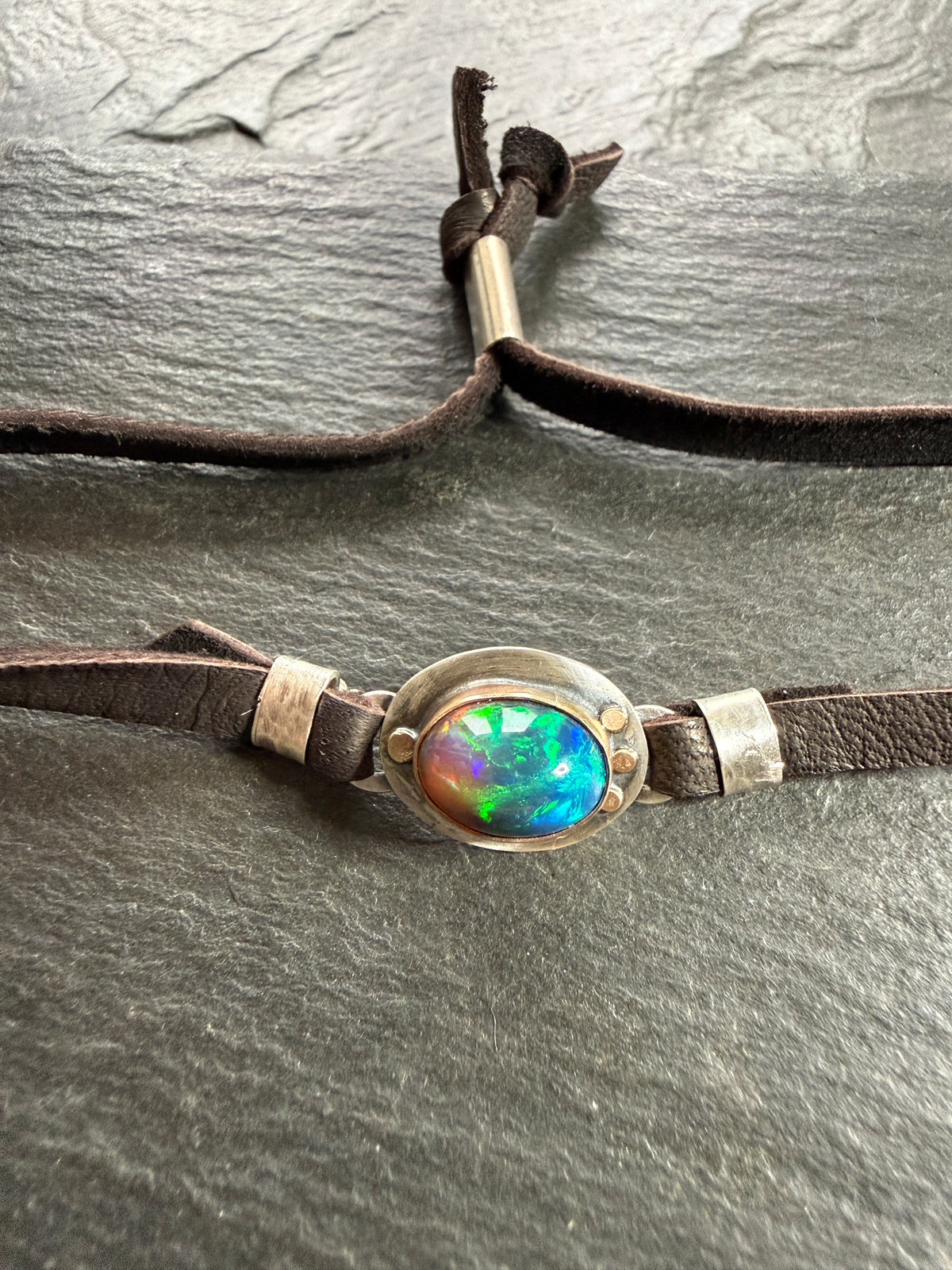 Ethiopian Opal leather bracelet