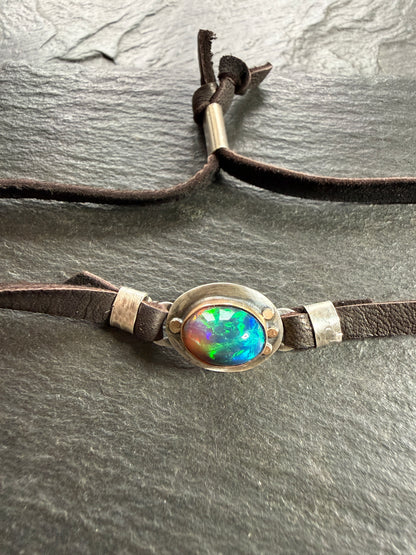 Ethiopian Opal leather bracelet