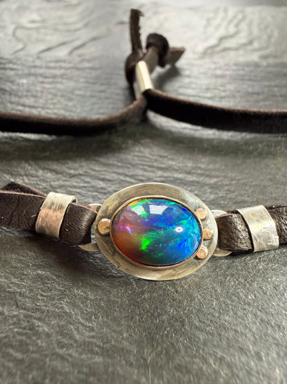 Ethiopian Opal leather bracelet