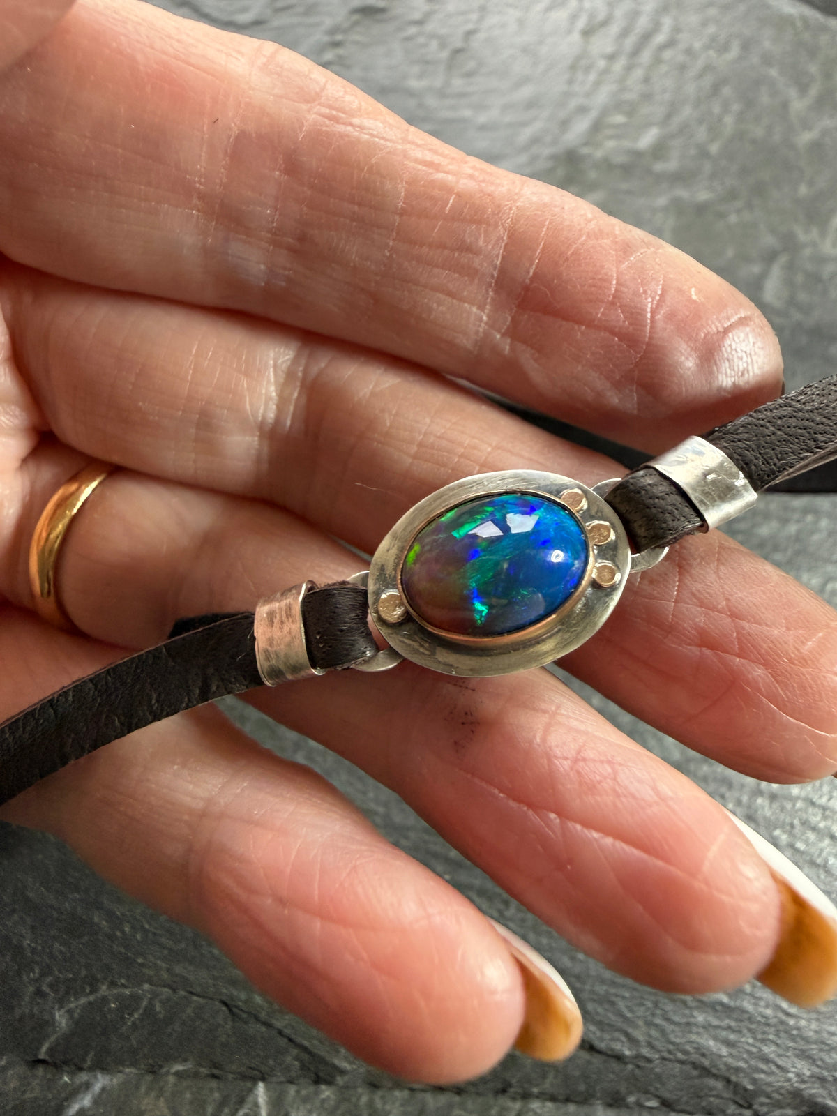 Ethiopian Opal leather bracelet