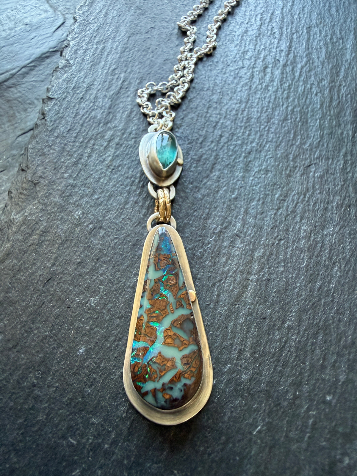 Boulder Opal and Kyanite Pendant