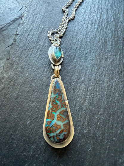 Boulder Opal and Kyanite Pendant