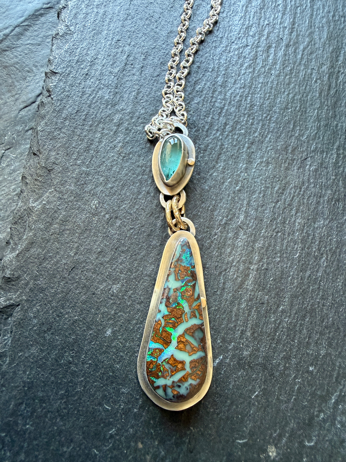 Boulder Opal and Kyanite Pendant