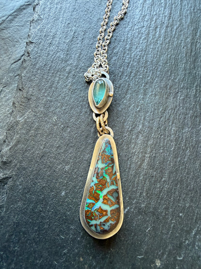 Boulder Opal and Kyanite Pendant