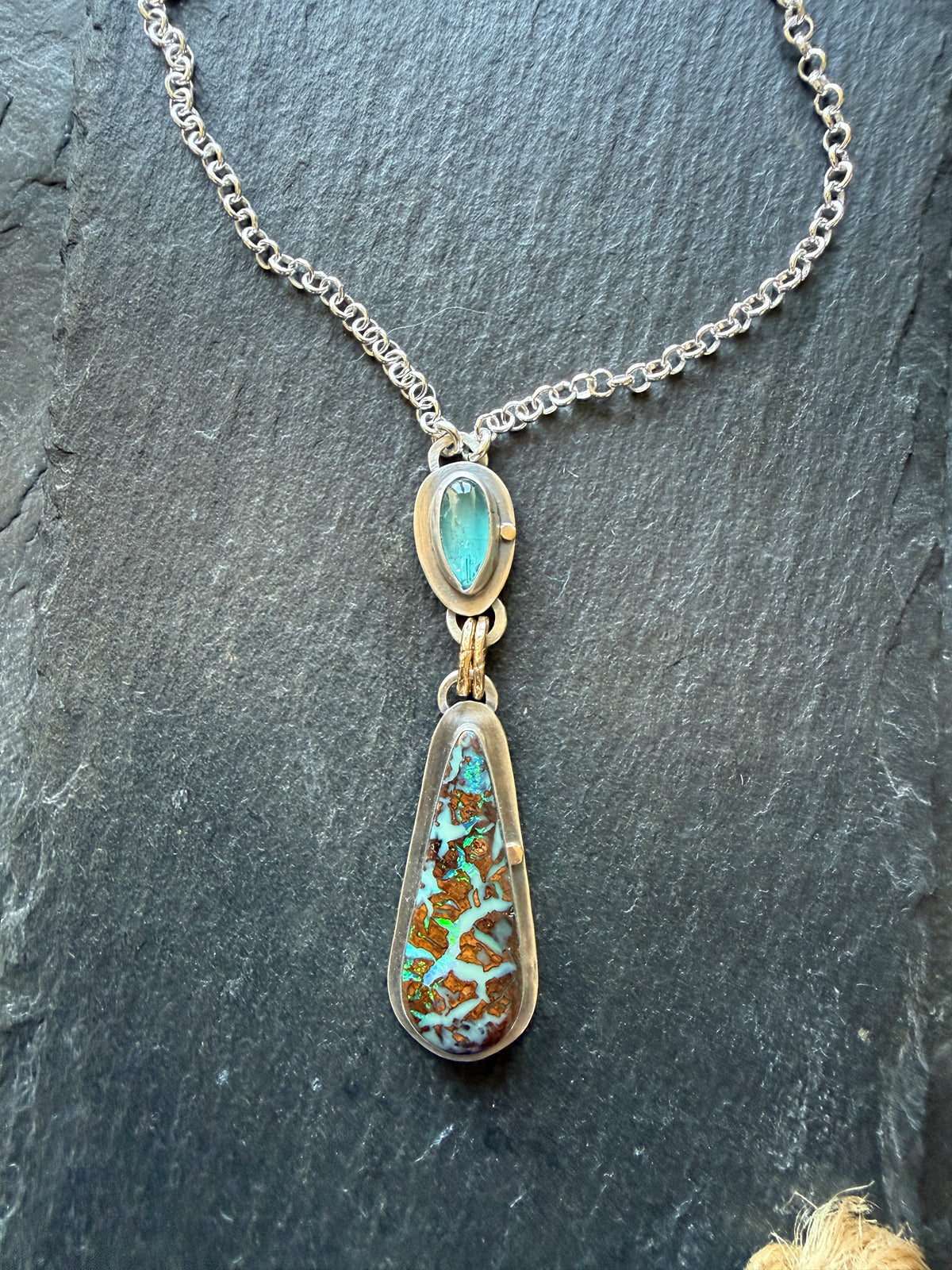 Boulder Opal and Kyanite Pendant