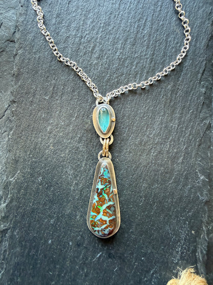 Boulder Opal and Kyanite Pendant