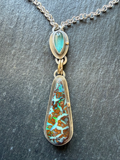 Boulder Opal and Kyanite Pendant