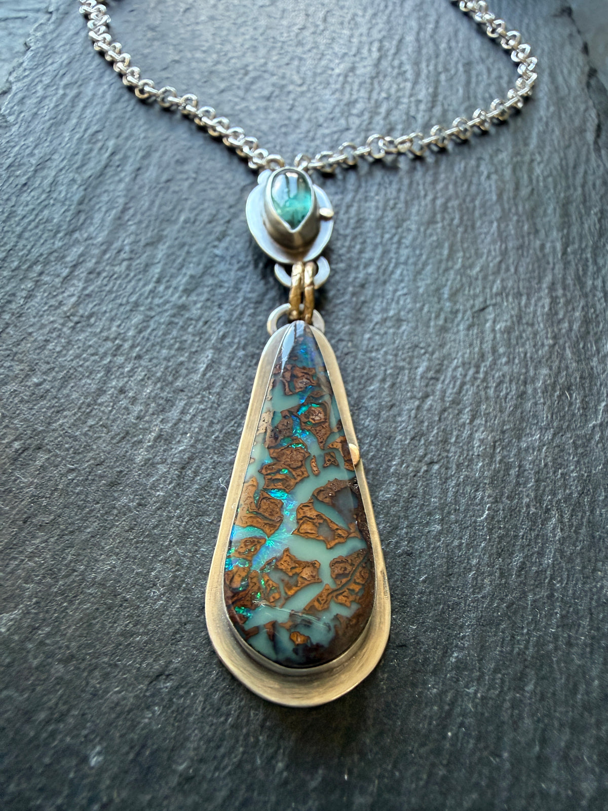 Boulder Opal and Kyanite Pendant