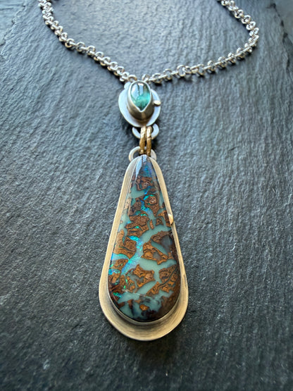 Boulder Opal and Kyanite Pendant