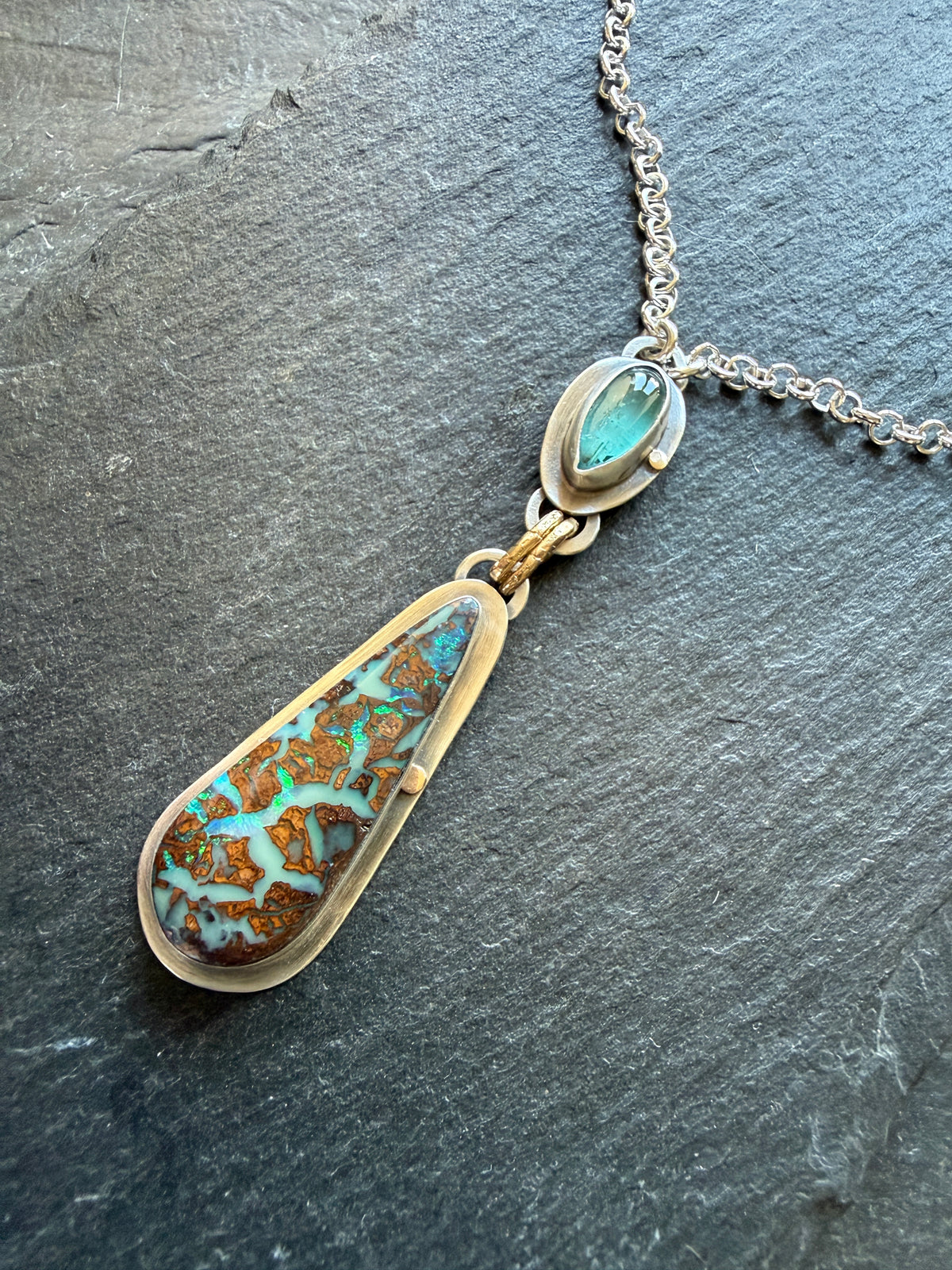 Boulder Opal and Kyanite Pendant