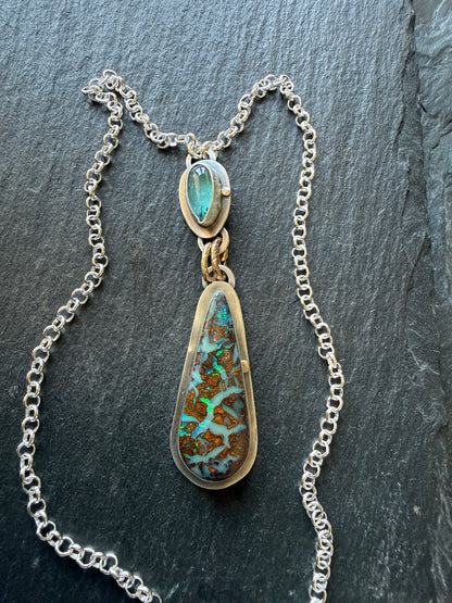 Boulder Opal and Kyanite Pendant