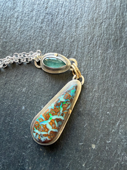 Boulder Opal and Kyanite Pendant