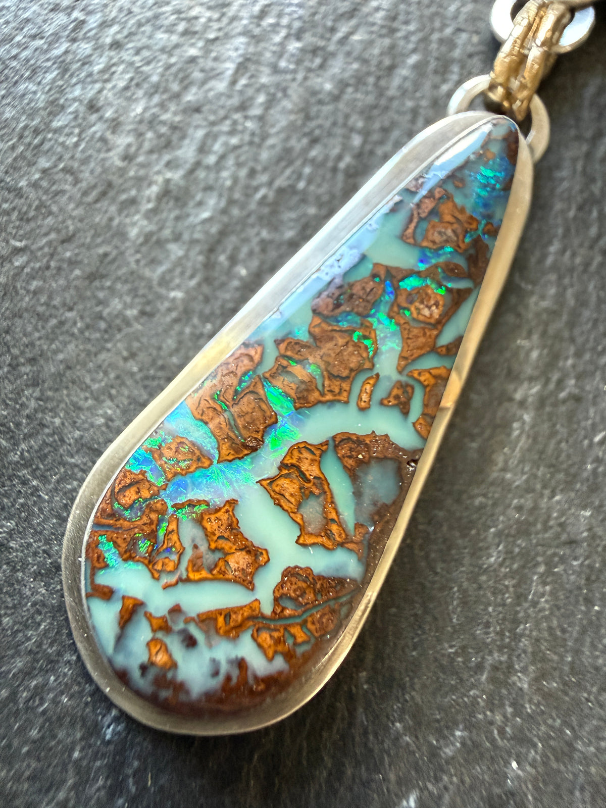 Boulder Opal and Kyanite Pendant
