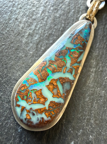 Boulder Opal and Kyanite Pendant