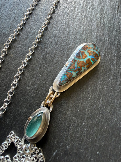 Boulder Opal and Kyanite Pendant