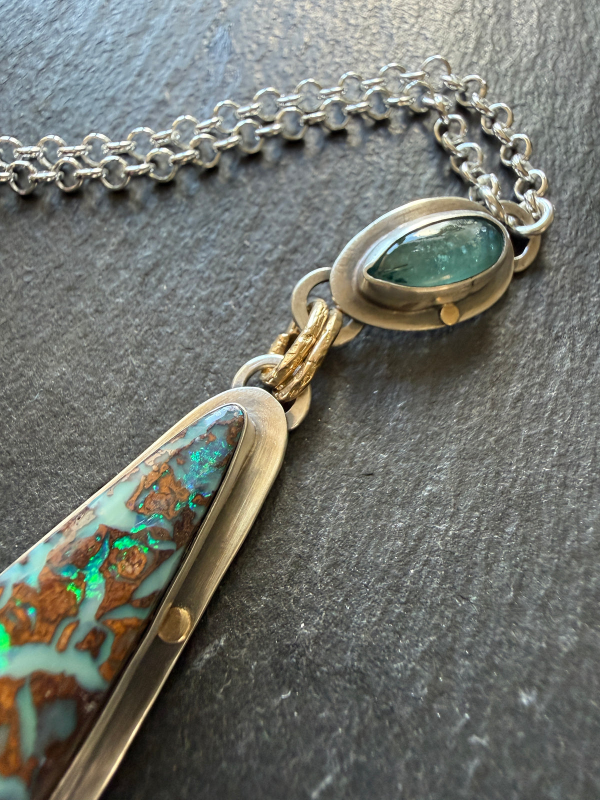Boulder Opal and Kyanite Pendant