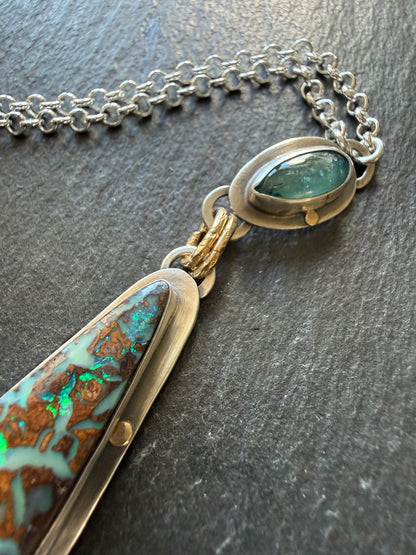 Boulder Opal and Kyanite Pendant
