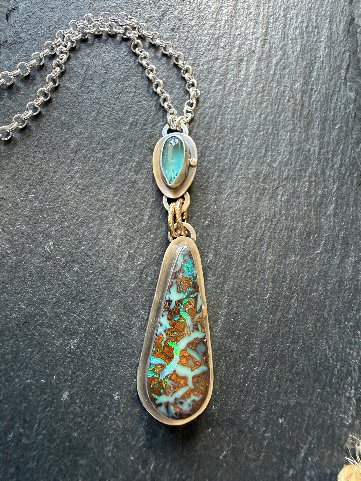 Boulder Opal and Kyanite Pendant