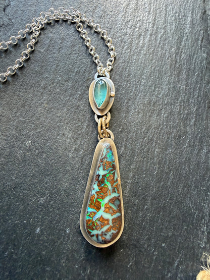 Boulder Opal and Kyanite Pendant