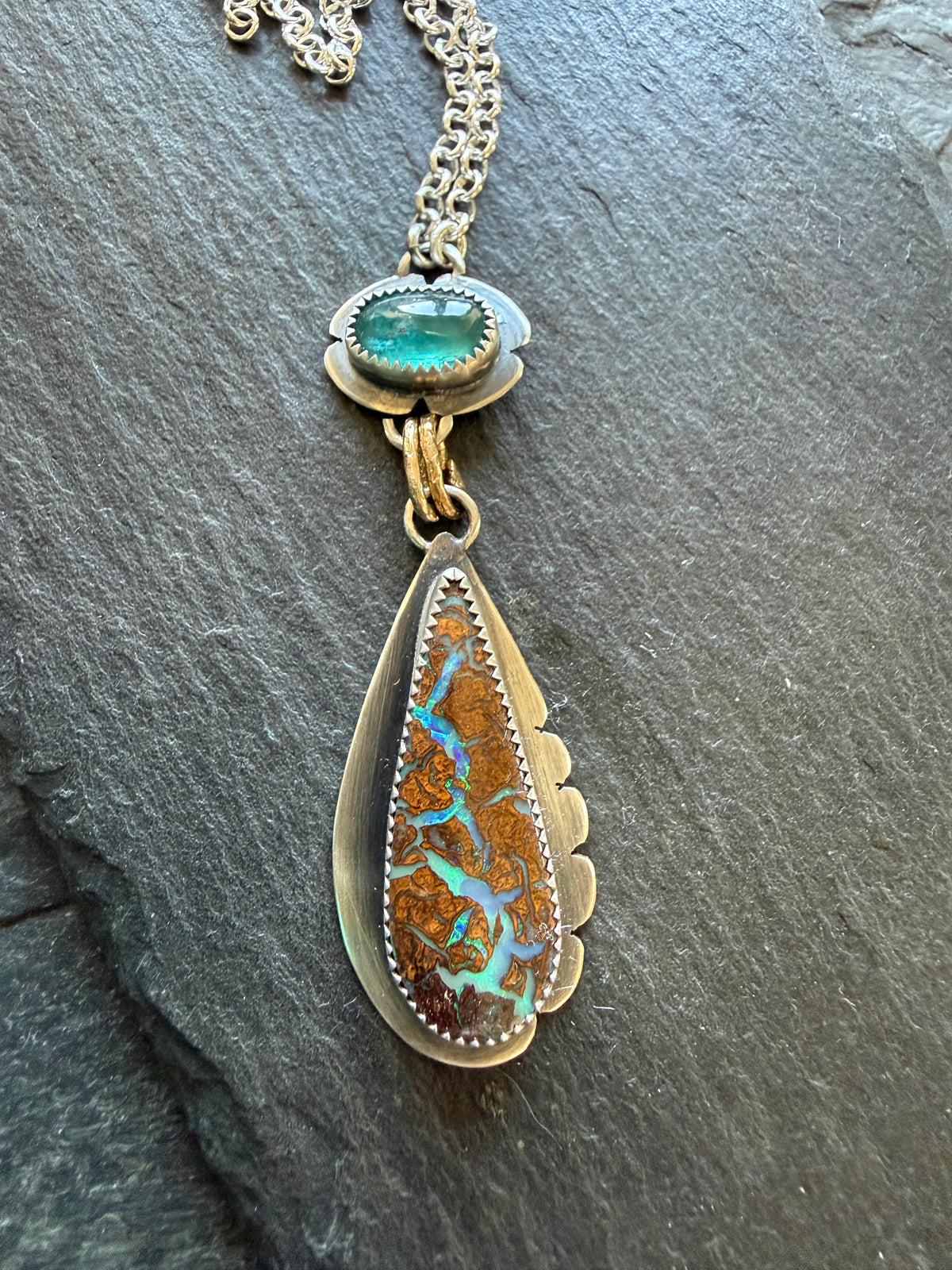 Boulder Opal and Kyanite Necklace
