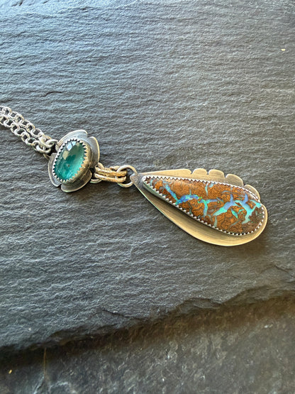 Boulder Opal and Kyanite Necklace