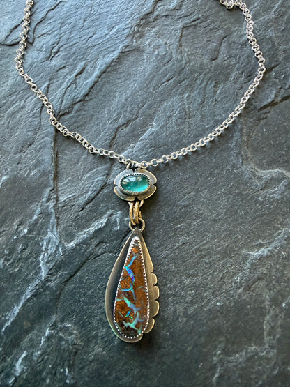 Boulder Opal and Kyanite Necklace