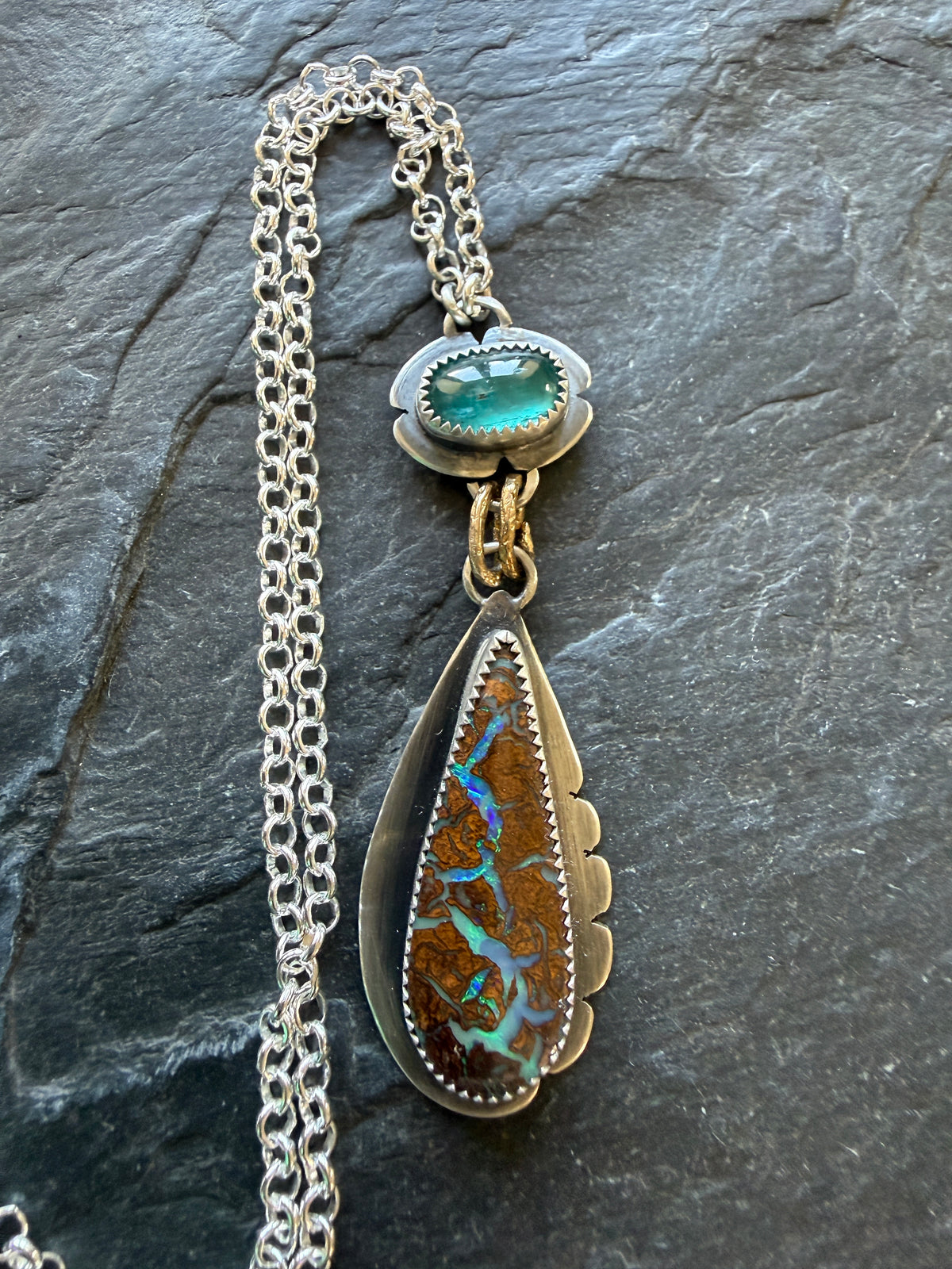 Boulder Opal and Kyanite Necklace
