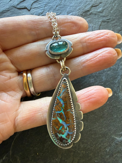 Boulder Opal and Kyanite Necklace