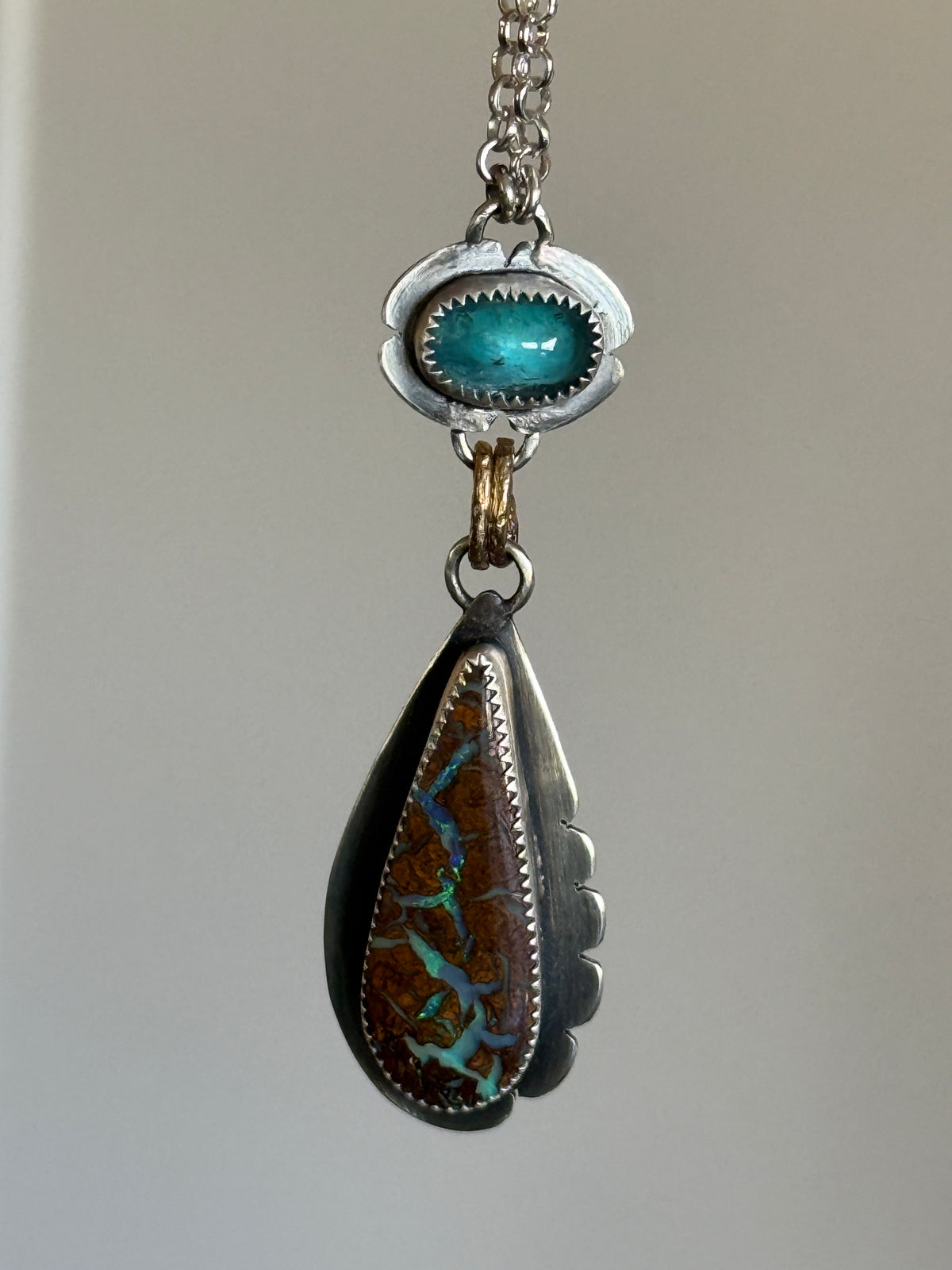 Boulder Opal and Kyanite Necklace