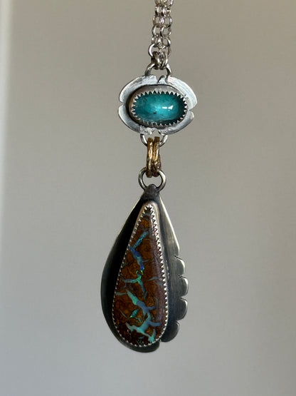 Boulder Opal and Kyanite Necklace