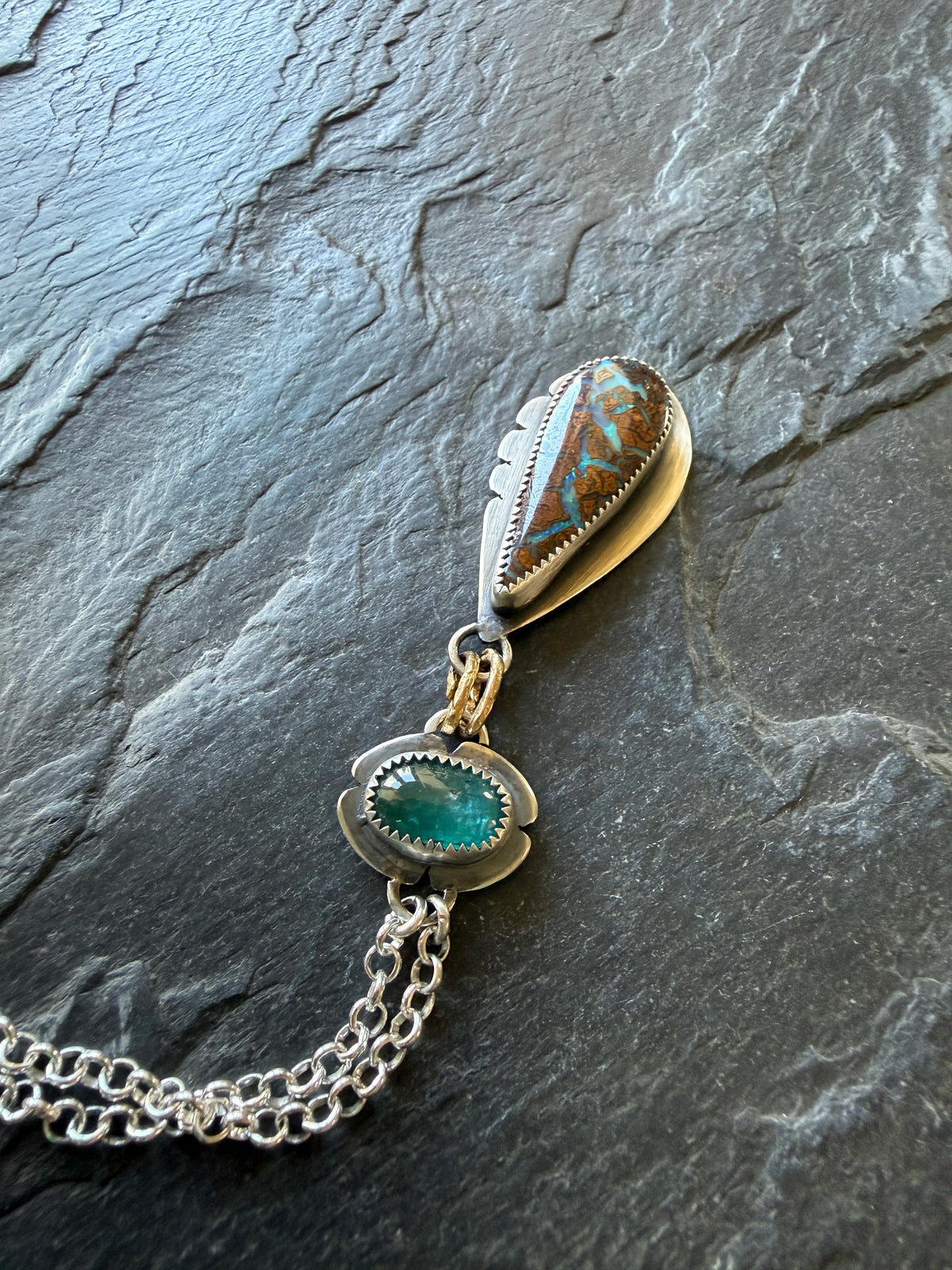 Boulder Opal and Kyanite Necklace