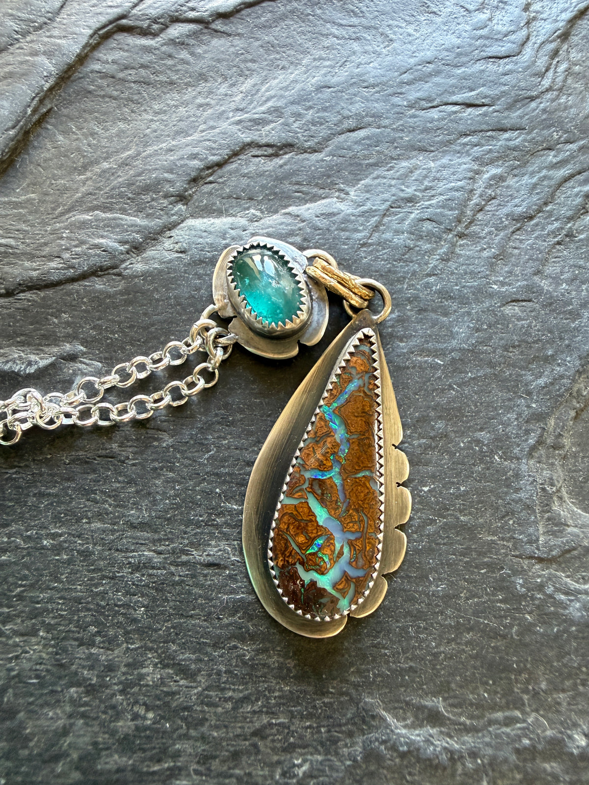 Boulder Opal and Kyanite Necklace