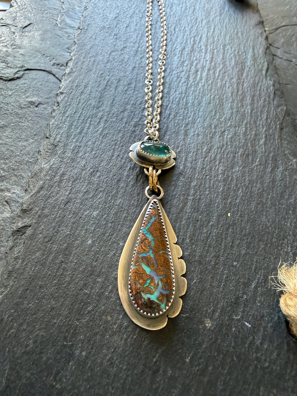 Boulder Opal and Kyanite Necklace