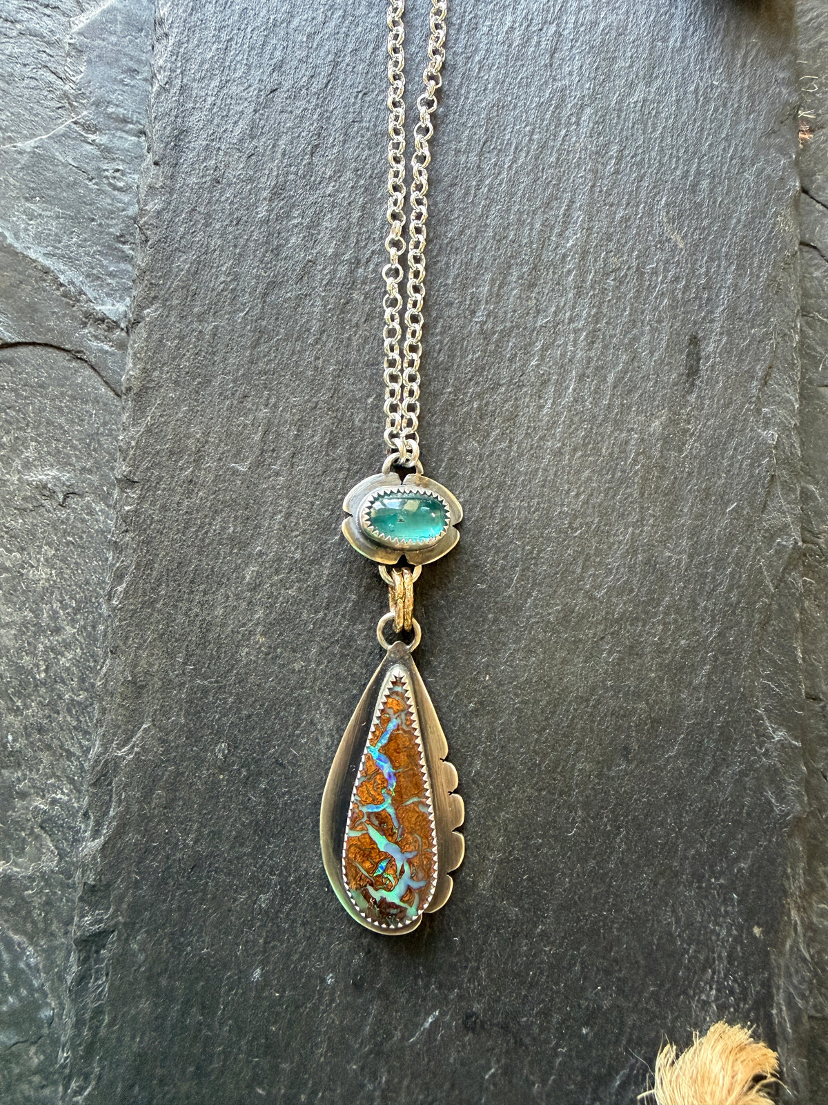 Boulder Opal and Kyanite Necklace