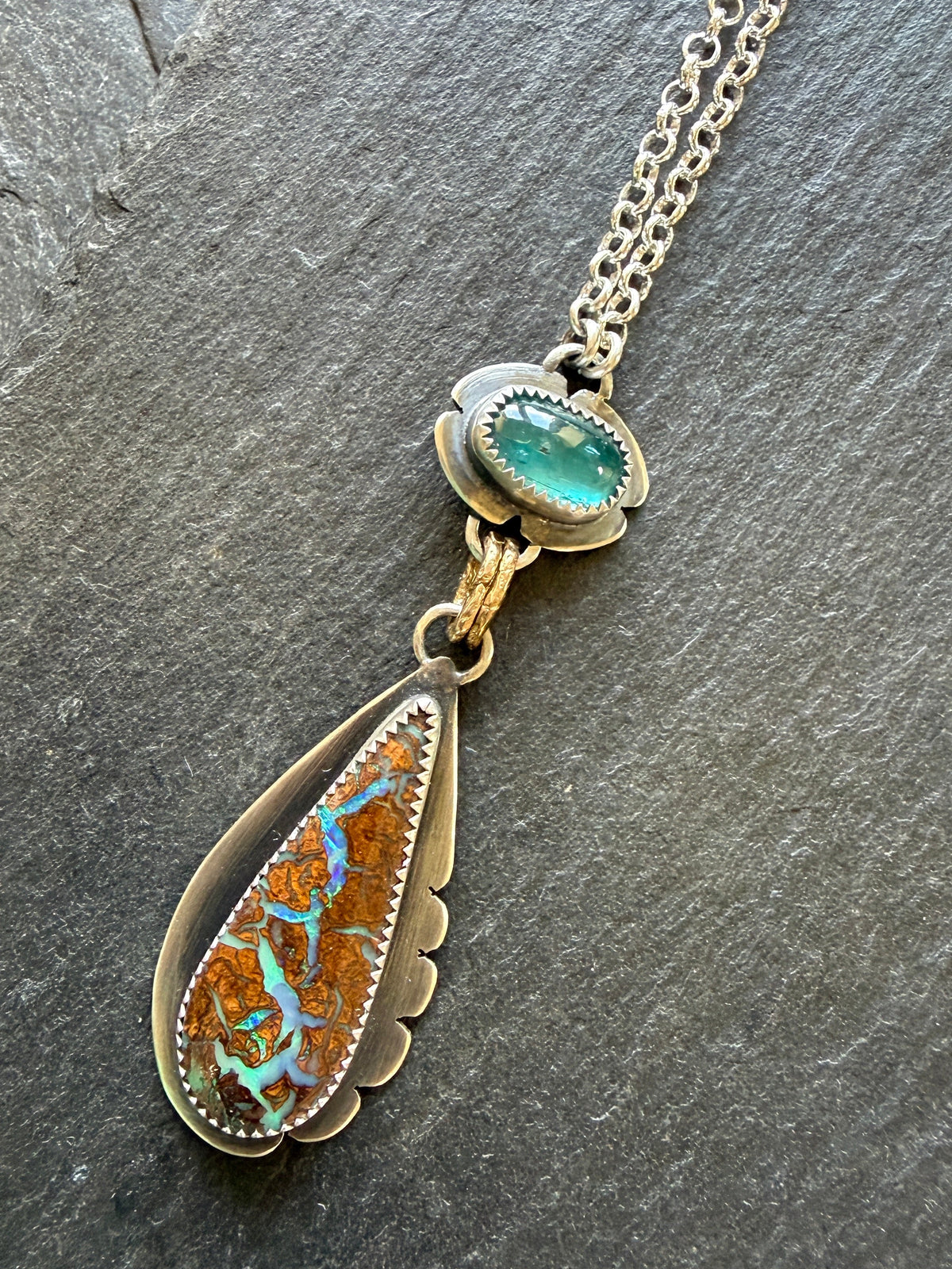 Boulder Opal and Kyanite Necklace