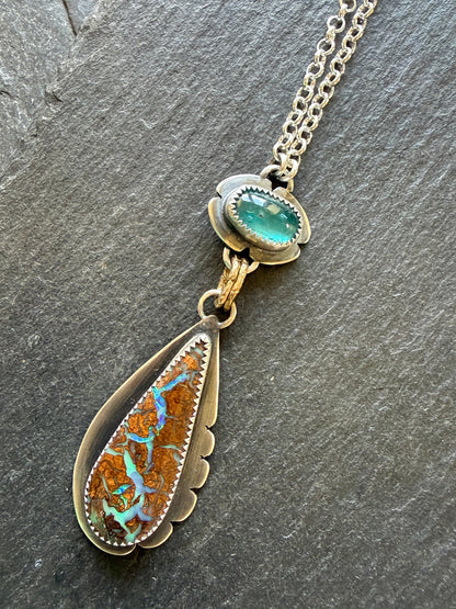 Boulder Opal and Kyanite Necklace
