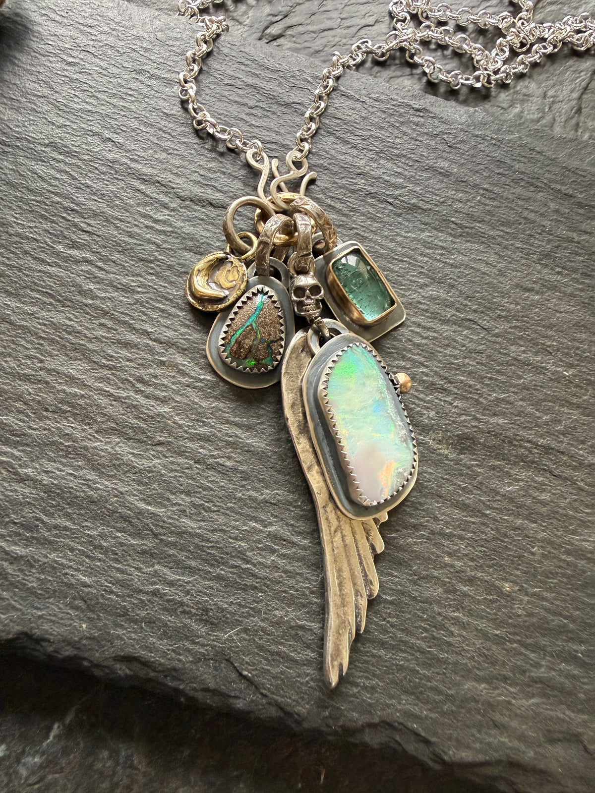 Wing Charm and Gemstone Necklace