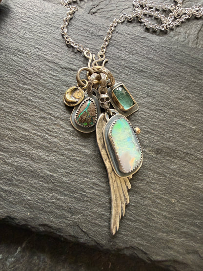 Wing Charm and Gemstone Necklace