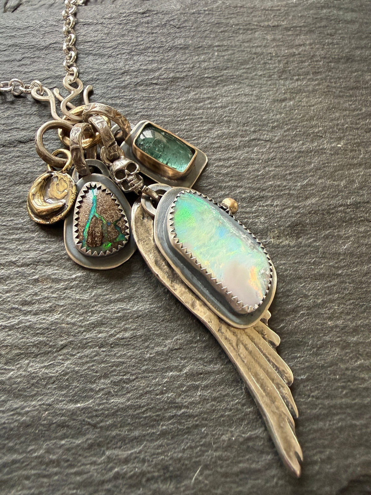 Wing Charm and Gemstone Necklace