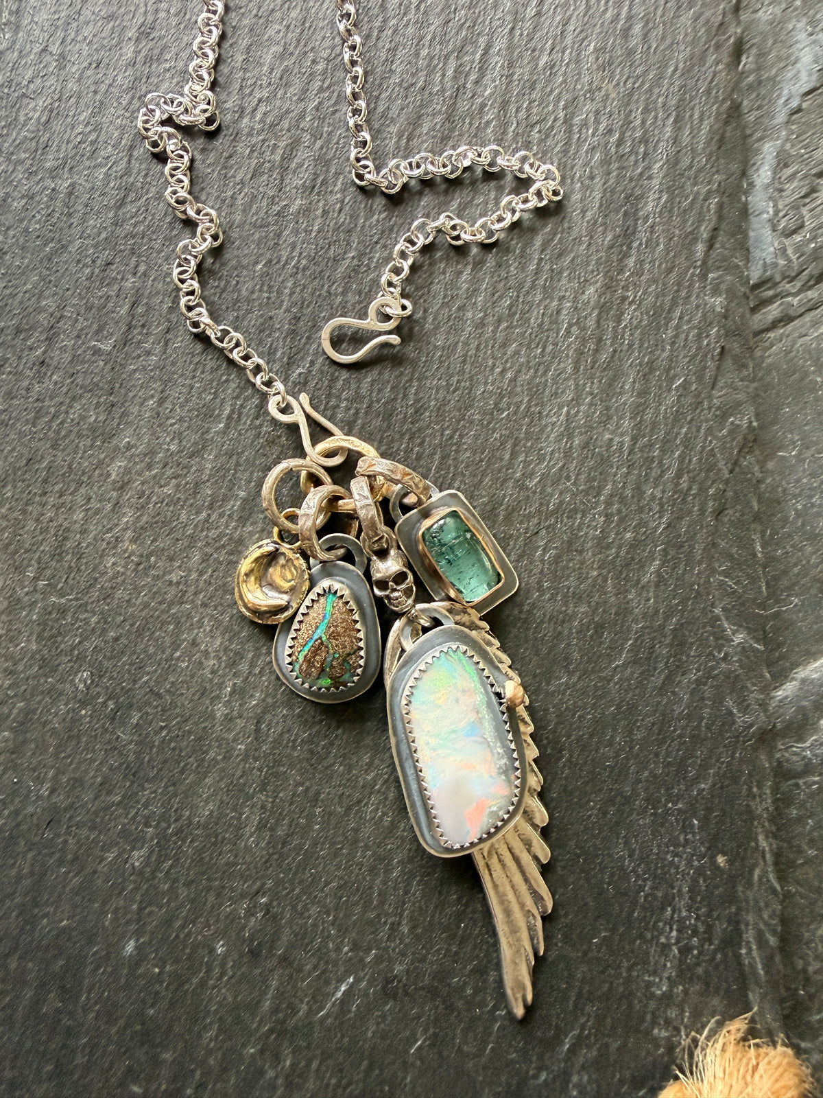 Wing Charm and Gemstone Necklace