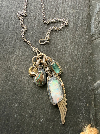 Wing Charm and Gemstone Necklace