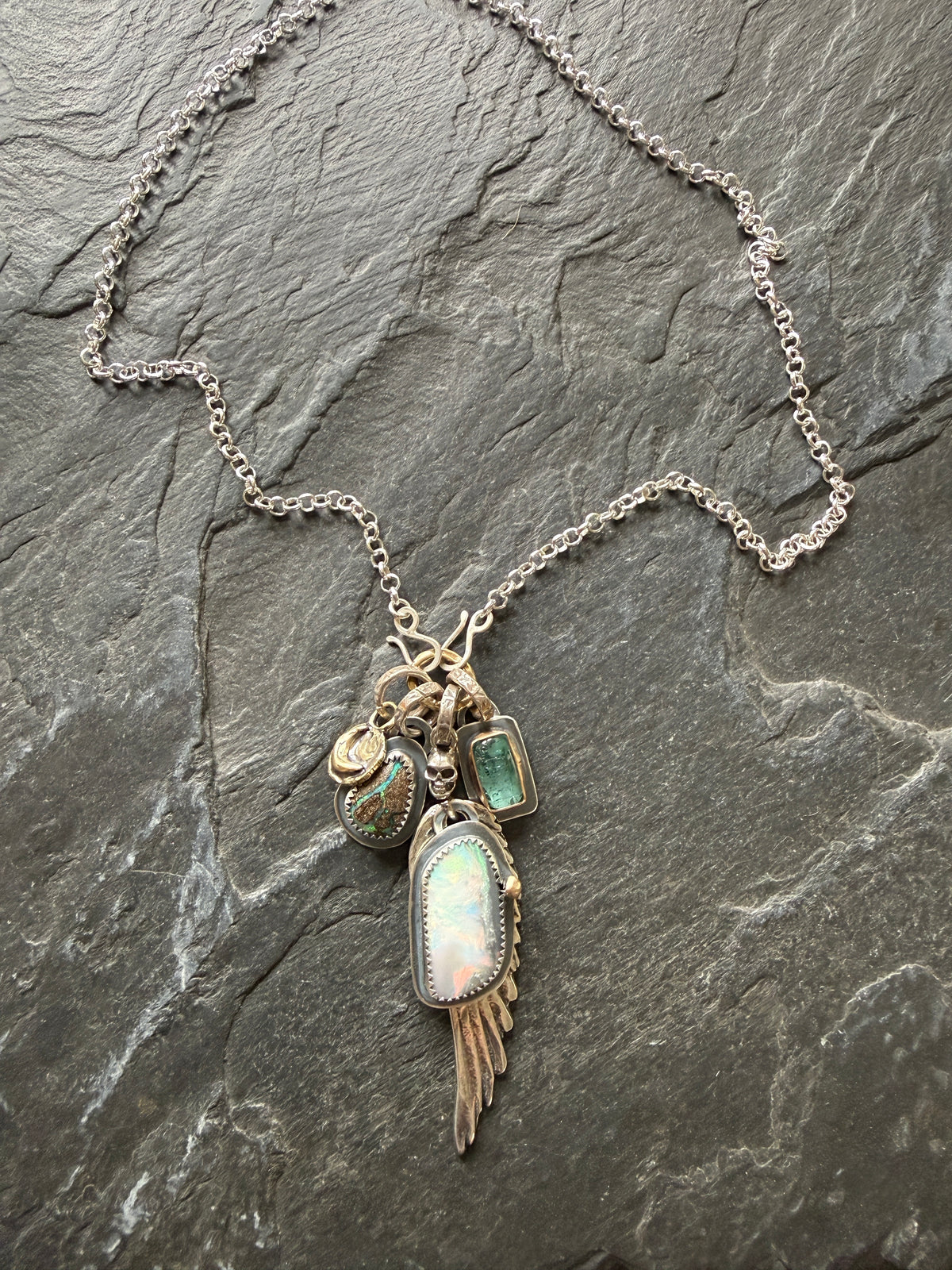 Wing Charm and Gemstone Necklace