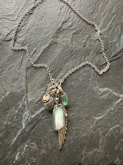 Wing Charm and Gemstone Necklace