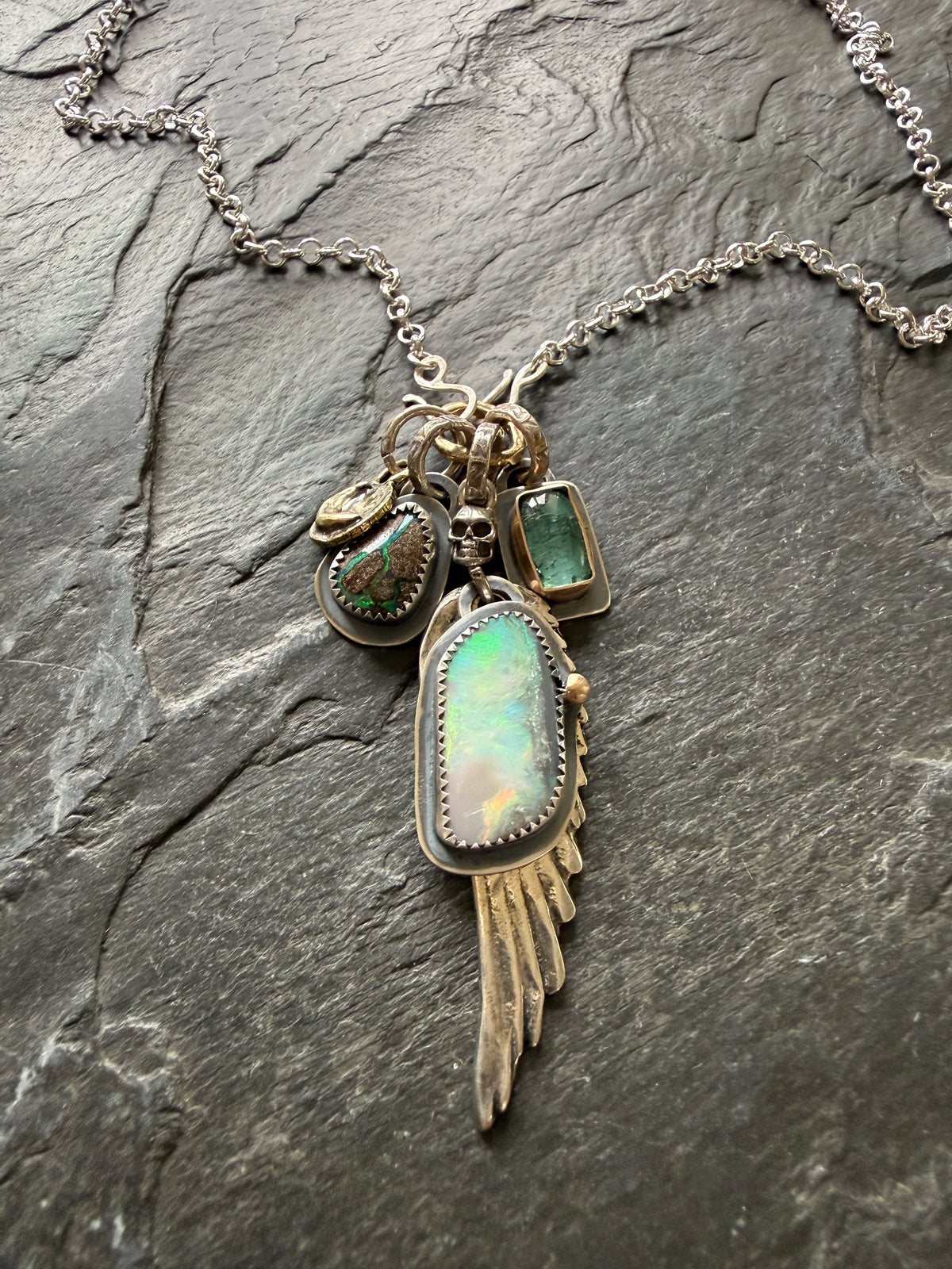 Wing Charm and Gemstone Necklace