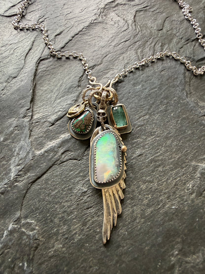 Wing Charm and Gemstone Necklace